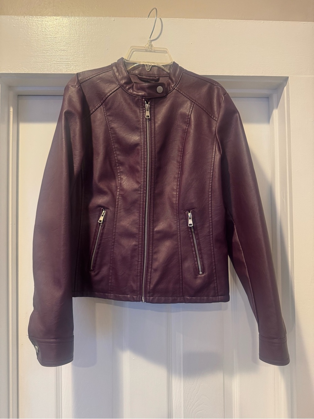 Baccini Plum Faux Leather Moto Jacket